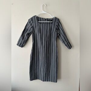 Avirate Black White Striped 3/4 Sleeve Career Dress With Square Neck Size 4